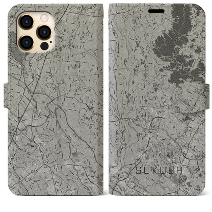 【つくば2（茨城県）】地図柄iPhoneケース（手帳タイプ）モノトーン・iPhone 12 Pro Max 用
