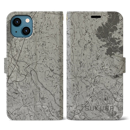 【つくば2（茨城県）】地図柄iPhoneケース（手帳タイプ）モノトーン・iPhone 13 用