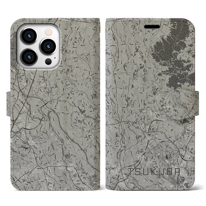 【つくば2（茨城県）】地図柄iPhoneケース（手帳タイプ）モノトーン・iPhone 13 Pro 用