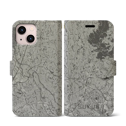【つくば2（茨城県）】地図柄iPhoneケース（手帳タイプ）モノトーン・iPhone 13 mini 用
