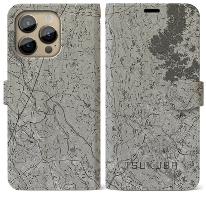 【つくば2（茨城県）】地図柄iPhoneケース（手帳タイプ）モノトーン・iPhone 14 Pro Max 用