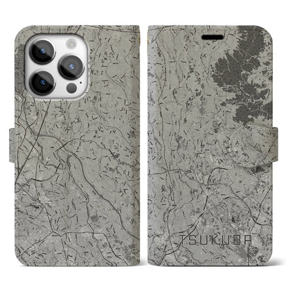 【つくば2（茨城県）】地図柄iPhoneケース（手帳タイプ）モノトーン・iPhone 14 Pro 用