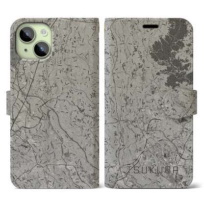 【つくば2（茨城県）】地図柄iPhoneケース（手帳タイプ）モノトーン・iPhone 15 用