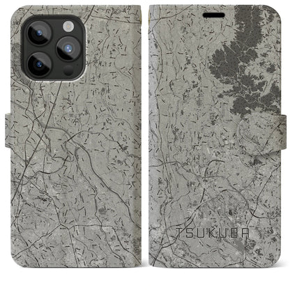【つくば2（茨城県）】地図柄iPhoneケース（手帳タイプ）モノトーン・iPhone 15 Pro Max 用