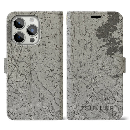 【つくば2（茨城県）】地図柄iPhoneケース（手帳タイプ）モノトーン・iPhone 15 Pro 用