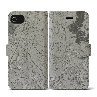 【つくば2（茨城県）】地図柄iPhoneケース（手帳タイプ）モノトーン・iPhone SE（第3 / 第2世代） / 8 / 7 / 6s / 6 用