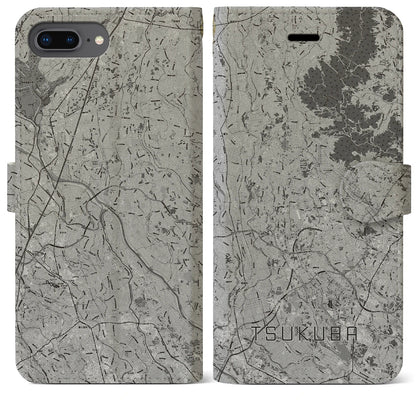 【つくば2（茨城県）】地図柄iPhoneケース（手帳タイプ）モノトーン・iPhone 8Plus /7Plus / 6sPlus / 6Plus 用