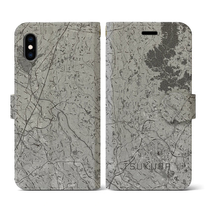 【つくば2（茨城県）】地図柄iPhoneケース（手帳タイプ）モノトーン・iPhone XS / X 用