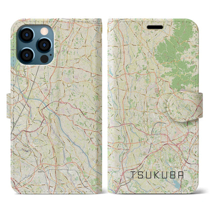 【つくば2（茨城県）】地図柄iPhoneケース（手帳タイプ）ナチュラル・iPhone 12 / 12 Pro 用