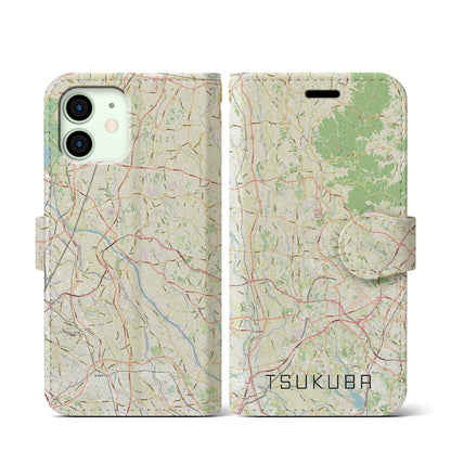 【つくば2（茨城県）】地図柄iPhoneケース（手帳タイプ）ナチュラル・iPhone 12 mini 用