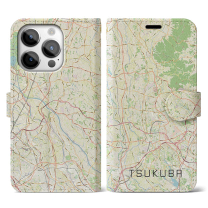 【つくば2（茨城県）】地図柄iPhoneケース（手帳タイプ）ナチュラル・iPhone 14 Pro 用