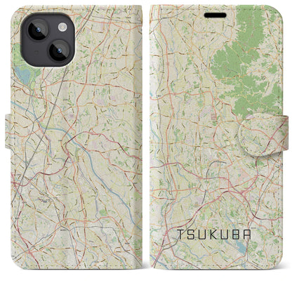 【つくば2（茨城県）】地図柄iPhoneケース（手帳タイプ）ナチュラル・iPhone 14 Plus 用