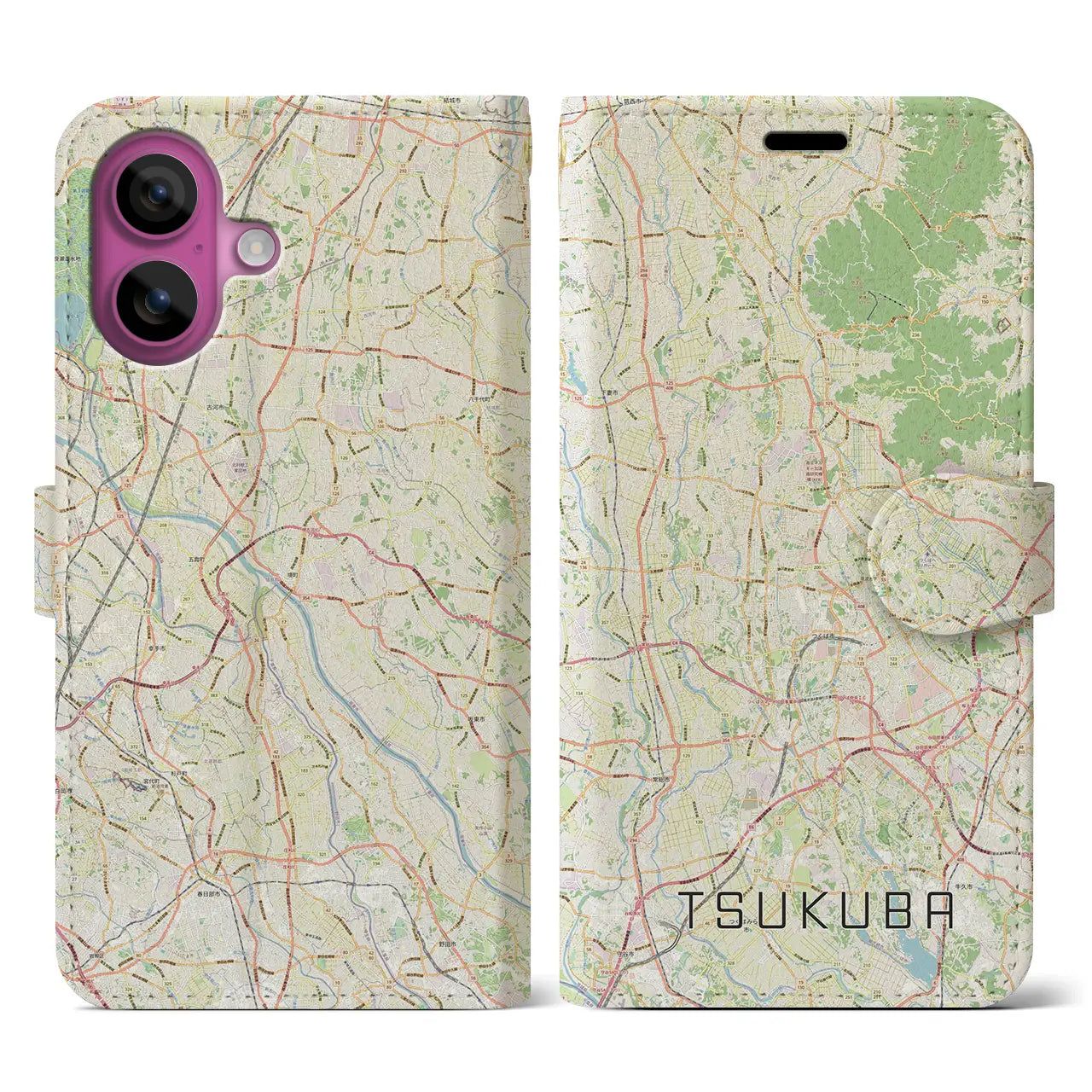 【つくば2（茨城県）】地図柄iPhoneケース（手帳タイプ）ナチュラル・iPhone 16 Pro 用