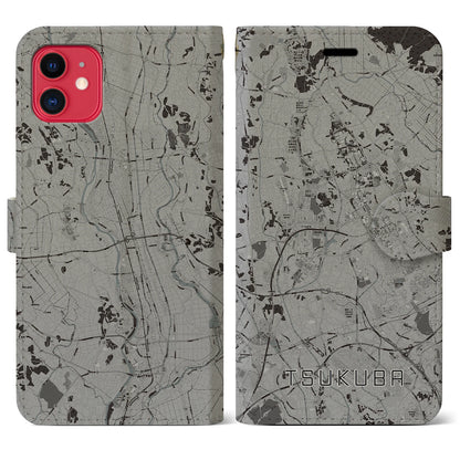 【つくば（茨城県）】地図柄iPhoneケース（手帳タイプ）モノトーン・iPhone 11 用