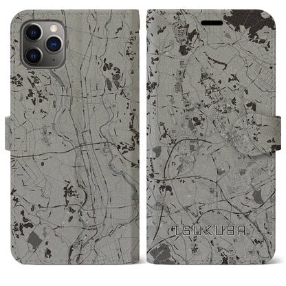 【つくば（茨城県）】地図柄iPhoneケース（手帳タイプ）モノトーン・iPhone 11 Pro Max 用