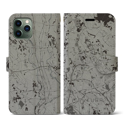 【つくば（茨城県）】地図柄iPhoneケース（手帳タイプ）モノトーン・iPhone 11 Pro 用