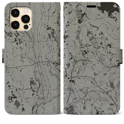 【つくば（茨城県）】地図柄iPhoneケース（手帳タイプ）モノトーン・iPhone 12 Pro Max 用