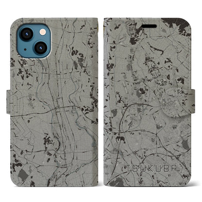【つくば（茨城県）】地図柄iPhoneケース（手帳タイプ）モノトーン・iPhone 13 用