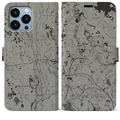 【つくば（茨城県）】地図柄iPhoneケース（手帳タイプ）モノトーン・iPhone 13 Pro Max 用