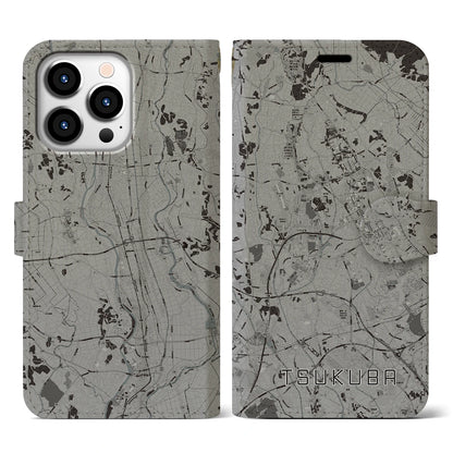 【つくば（茨城県）】地図柄iPhoneケース（手帳タイプ）モノトーン・iPhone 13 Pro 用