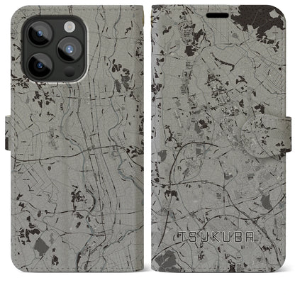 【つくば（茨城県）】地図柄iPhoneケース（手帳タイプ）モノトーン・iPhone 15 Pro Max 用