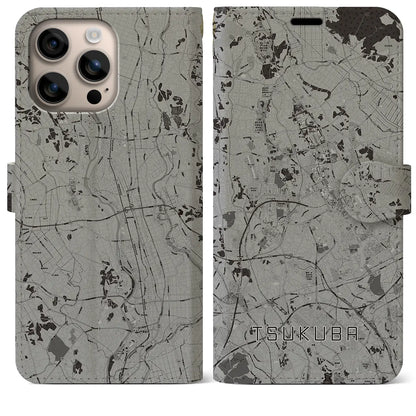 【つくば（茨城県）】地図柄iPhoneケース（手帳タイプ）モノトーン・iPhone 16 Plus 用