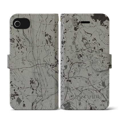 【つくば（茨城県）】地図柄iPhoneケース（手帳タイプ）モノトーン・iPhone SE（第3 / 第2世代） / 8 / 7 / 6s / 6 用