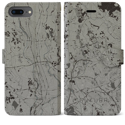 【つくば（茨城県）】地図柄iPhoneケース（手帳タイプ）モノトーン・iPhone 8Plus /7Plus / 6sPlus / 6Plus 用