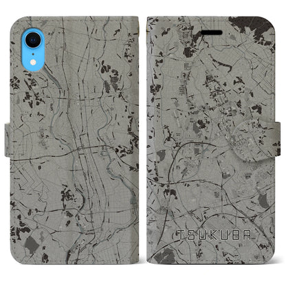 【つくば（茨城県）】地図柄iPhoneケース（手帳タイプ）モノトーン・iPhone XR 用