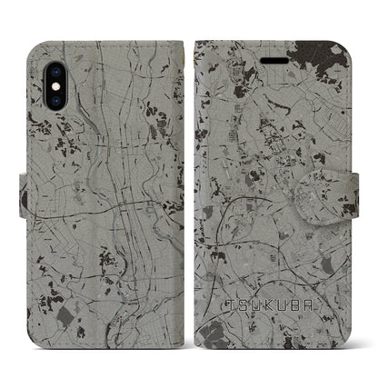 【つくば（茨城県）】地図柄iPhoneケース（手帳タイプ）モノトーン・iPhone XS / X 用