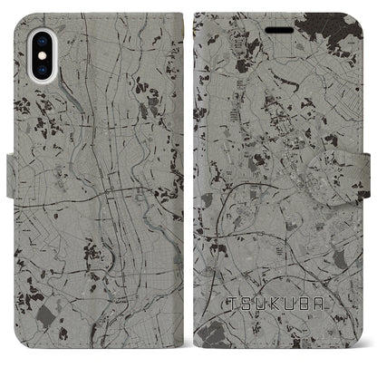 【つくば（茨城県）】地図柄iPhoneケース（手帳タイプ）モノトーン・iPhone XS Max 用