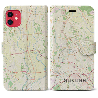 【つくば（茨城県）】地図柄iPhoneケース（手帳タイプ）ナチュラル・iPhone 11 用