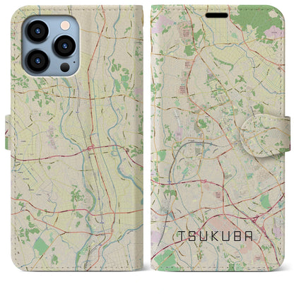 【つくば（茨城県）】地図柄iPhoneケース（手帳タイプ）ナチュラル・iPhone 13 Pro Max 用