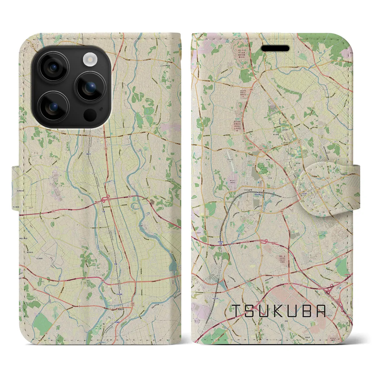 【つくば（茨城県）】地図柄iPhoneケース（手帳タイプ）ナチュラル・iPhone 16 用