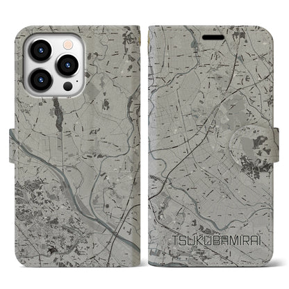 【つくばみらい（茨城県）】地図柄iPhoneケース（手帳タイプ）モノトーン・iPhone 13 Pro 用