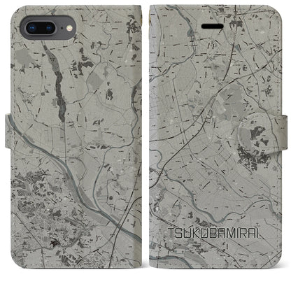 【つくばみらい（茨城県）】地図柄iPhoneケース（手帳タイプ）モノトーン・iPhone 8Plus /7Plus / 6sPlus / 6Plus 用