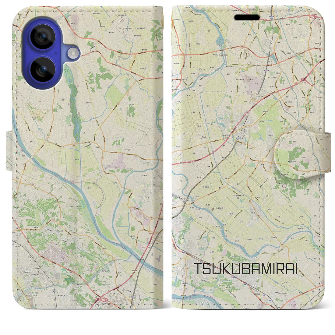 【つくばみらい(茨城県)】地図柄iPhoneケース(手帳タイプ)ナチュラル・iPhone 16 Pro Max 用