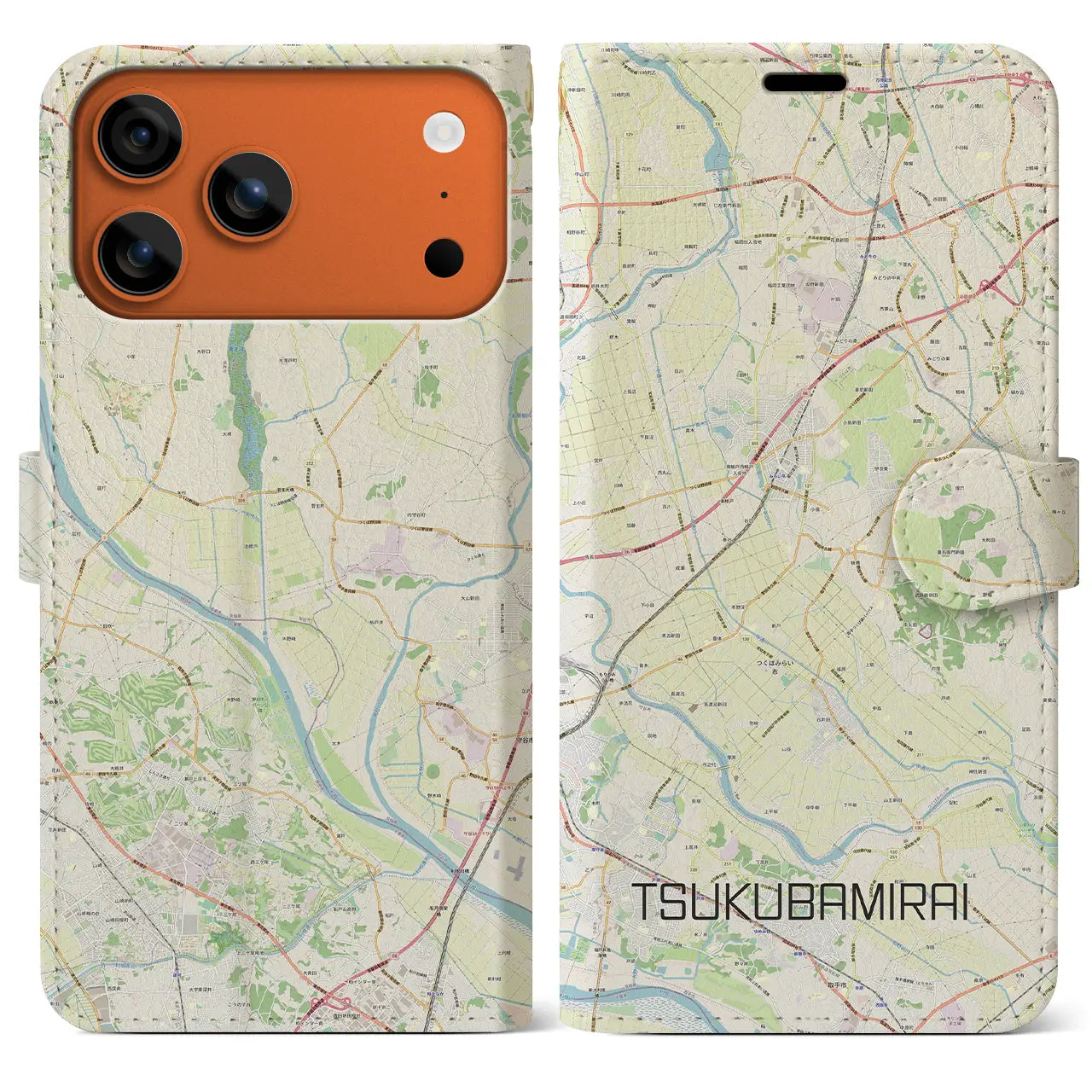 【つくばみらい（茨城県）】地図柄iPhoneケース（手帳タイプ）