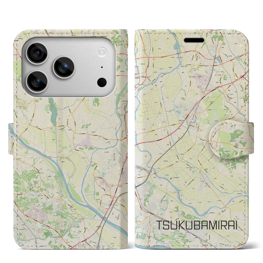 【つくばみらい(茨城県)】地図柄iPhoneケース(手帳タイプ)モノトーン・iPhone 17 Pro Max 用