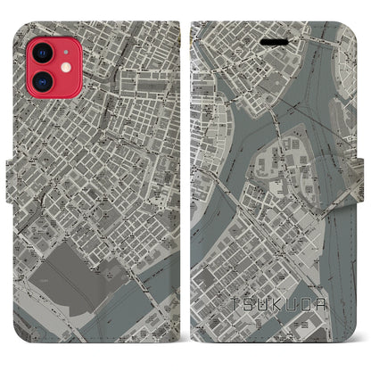 【佃（東京都）】地図柄iPhoneケース（手帳タイプ）モノトーン・iPhone 11 用