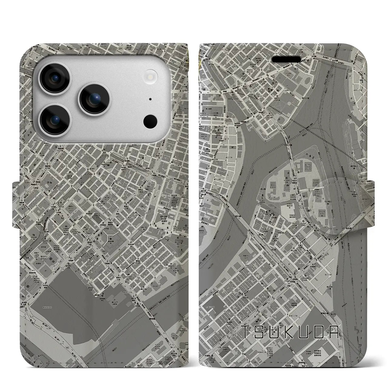 【佃（東京都）】地図柄iPhoneケース（手帳タイプ）