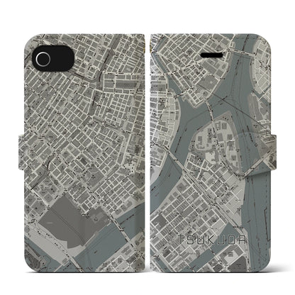 【佃（東京都）】地図柄iPhoneケース（手帳タイプ）モノトーン・iPhone SE（第3 / 第2世代） / 8 / 7 / 6s / 6 用