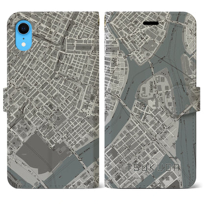 【佃（東京都）】地図柄iPhoneケース（手帳タイプ）モノトーン・iPhone XR 用