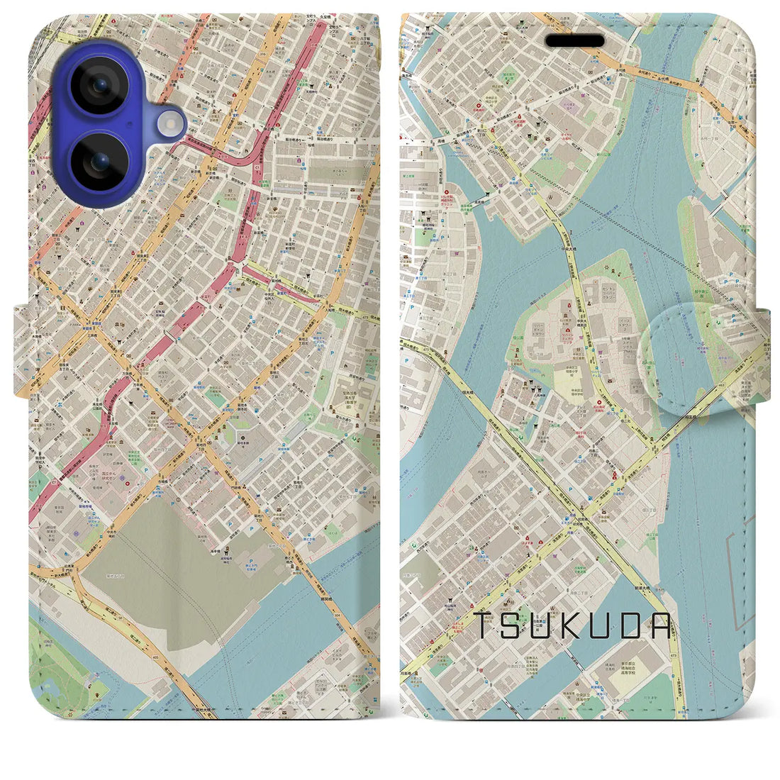 【佃(東京都)】地図柄iPhoneケース(手帳タイプ)ナチュラル・iPhone 16 Pro Max 用