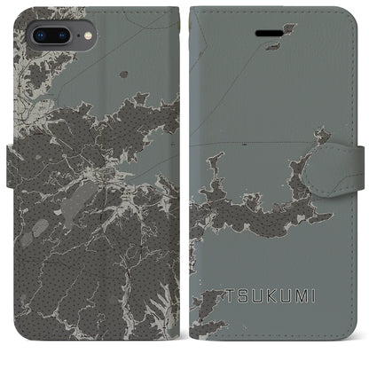 【津久見（大分県）】地図柄iPhoneケース（手帳タイプ）モノトーン・iPhone 8Plus /7Plus / 6sPlus / 6Plus 用