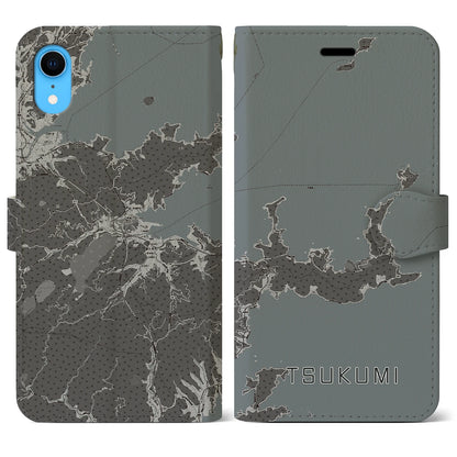 【津久見（大分県）】地図柄iPhoneケース（手帳タイプ）モノトーン・iPhone XR 用