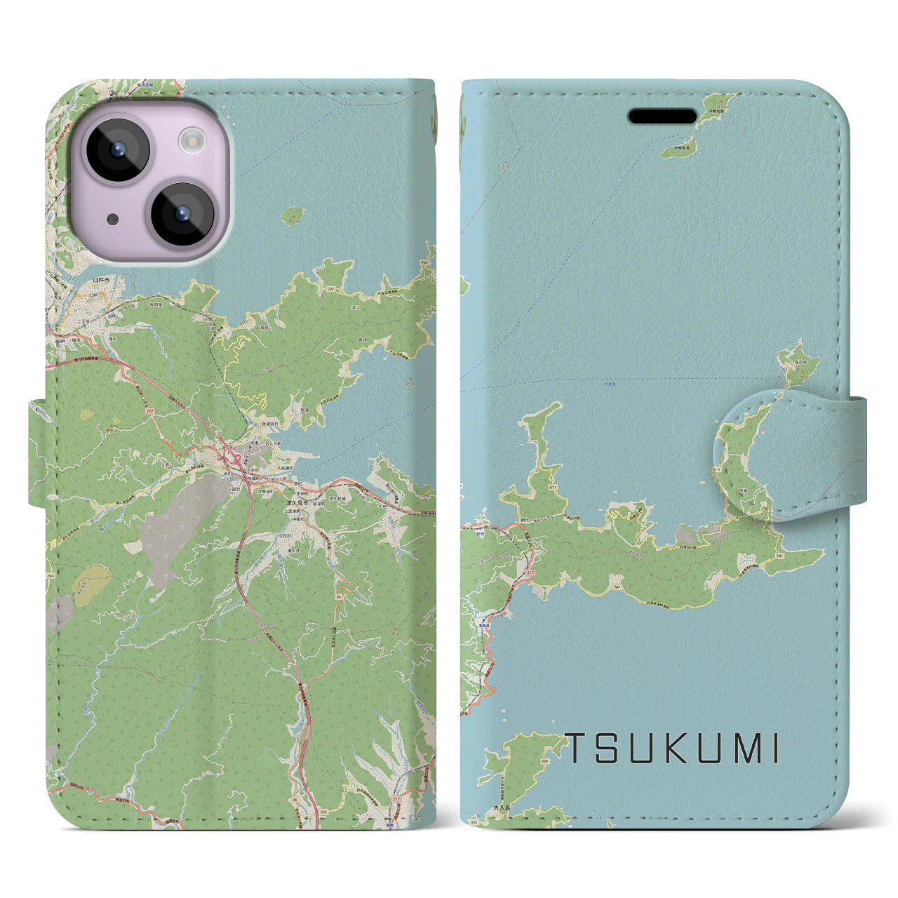 【津久見（大分県）】地図柄iPhoneケース（手帳タイプ）