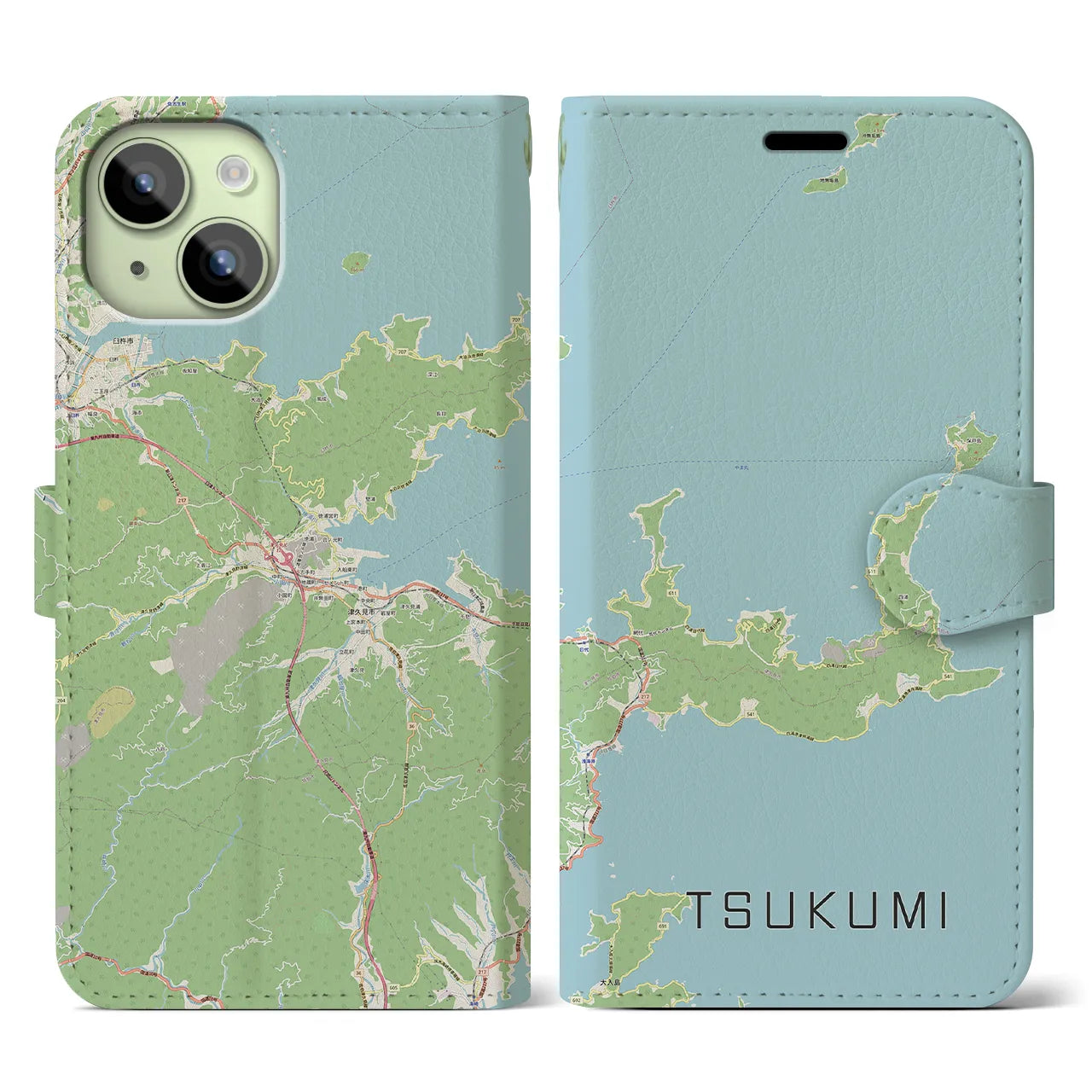 【津久見（大分県）】地図柄iPhoneケース（手帳タイプ）