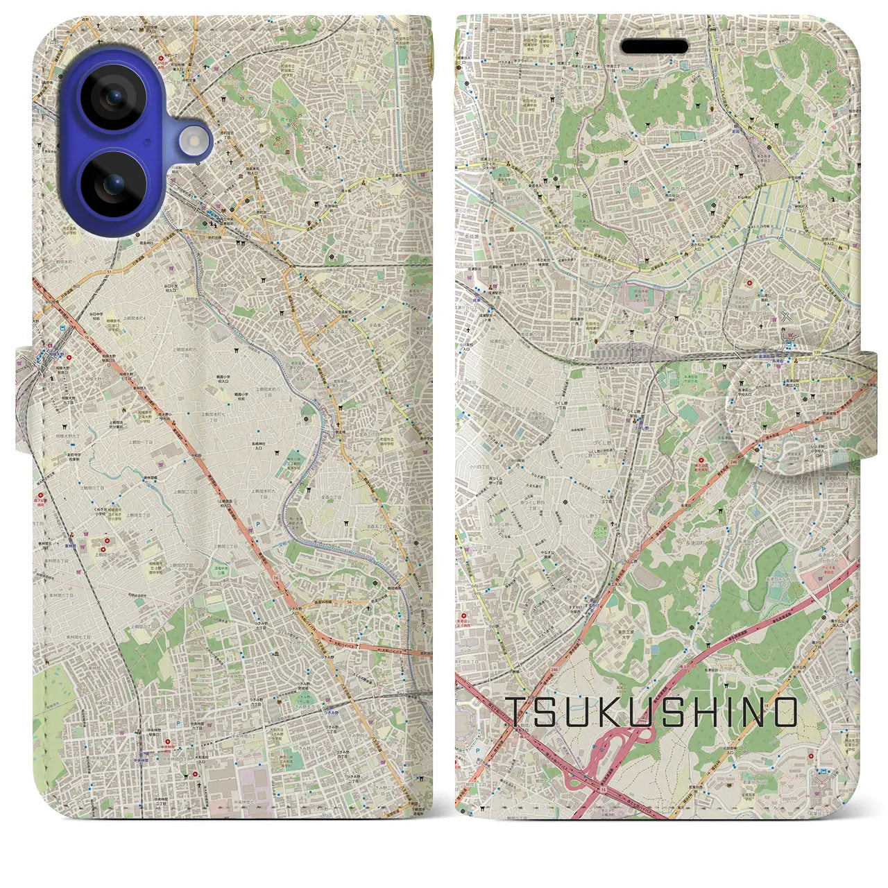 【つくし野（東京都）】地図柄iPhoneケース（手帳タイプ）ナチュラル・iPhone 16 Pro Max 用