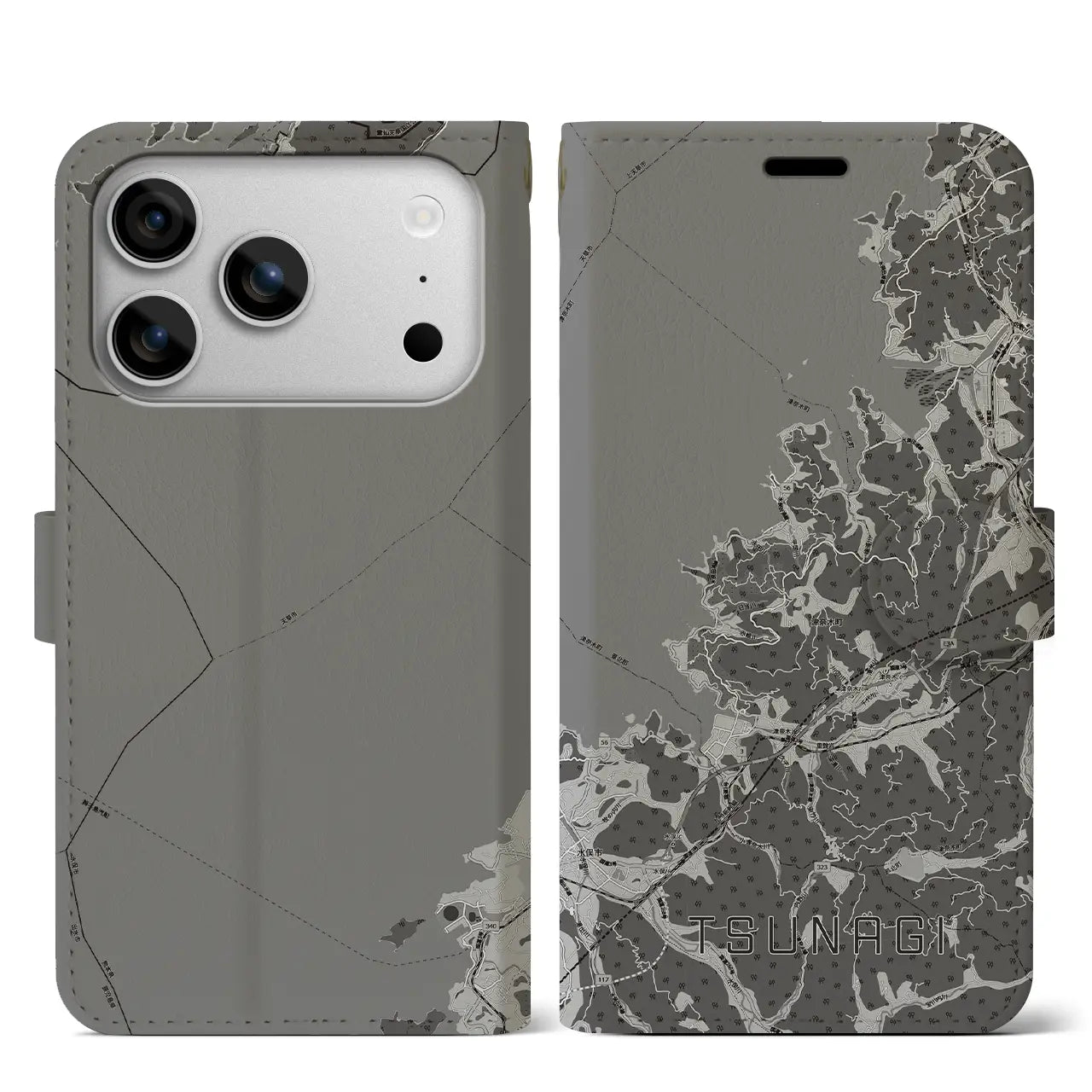 【津奈木（熊本県）】地図柄iPhoneケース（手帳タイプ）